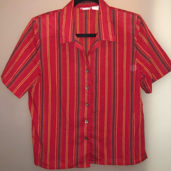 Button Up Vertical Stripped Blouse - Picture 2 of 4